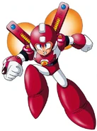 Artwork of Super Mega Man using the Booster Jump.