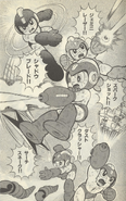 Mega Man using Spark Shock and other weapons in the Rockman World 3 manga.