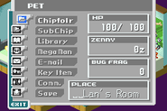 Plug-in PET menu screen in Mega Man Battle Network 3 Blue.