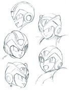 X's face with Armor sketches for Mega Man X.