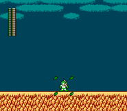 Mega Man with Leaf Shield erected in Mega Man 2.