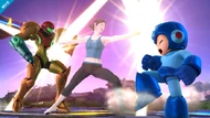 Samus and Mega Man being attacked by Wii Fit Trainer