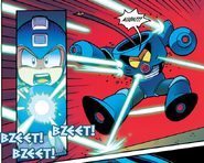 Mega Man using Gemini Laser in the Mega Man comic.