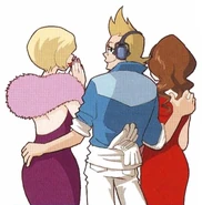 Charlie with a pair of women.