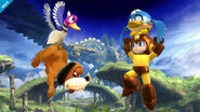 Beat as he appears in Super Smash Bros. for Wii U, along with Duck Hunt.