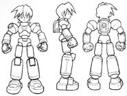 Front, side and back view of MegaMan in Mega Man Legends 2.