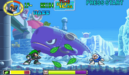 Bass throwing the Leaf Shield in Mega Man: The Power Battle.