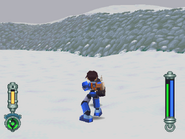 Mega Man using Ground Crawler in Mega Man Legends 2.