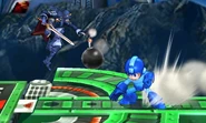 Mega Man using the Hyper Bomb against Lucina in Super Smash Bros. for Nintendo 3DS / Wii U