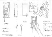 Geo's Wave Scanner and Earphones anime design sheet.