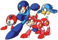 Mega Man, alongside Rush, Eddie, and Beat.