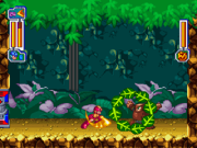 Mega Man fighting Wood Man with the Flame Sword.