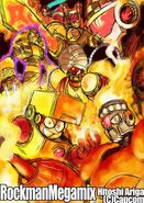 Sword Man alongside other fire-related Robot Masters illustration by Hitoshi Ariga.