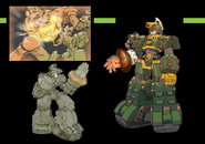 Concept art of a scrapped tank-like armor from Mega Man X: Command Mission. It bears a similar appearance to Steel Massimo.