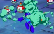 Mega Man and Beat getting swarmed by Pottons.