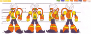 Front, side, and back view of Flame Man.