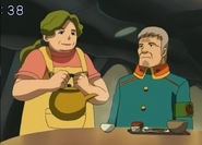The Granny restaurant worker next to Kunio.