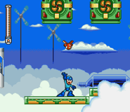 Mega Man changing into Super Mega Man.