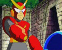 Quick Man with an arm cannon in Super Adventure Rockman.