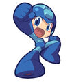 Image of Mega Man used on the box art of Mega Man Powered Up