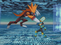 SavageMan attacking Wind Soul MegaMan with Jumping Claw. (episode 46)
