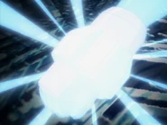 Close up of Metal Soul MegaMan's Metal Fist charging up.