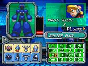 Mega Man X5 Parts menu (with all Parts unlocked via cheats).