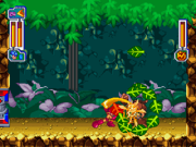 Wood Man being attacked by the Flame Sword.