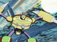 SparkMan using Thunder Ball against Rockman and WoodMan. (episode 39)