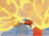 Fire Soul Rockman using Fire Arm against Basilicos. (episode 13)