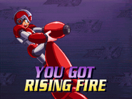 Weapon Get screen of Mega Man X obtaining Rising Fire.