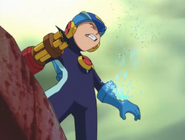 Rockman getting deleted as his data starts breaking apart.