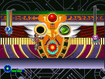 Mega Man X using C-Shot against Rangda Bangda W's green eye.