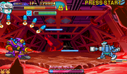 MMPFGeminiLaserD.png (31 KB) Duo using Gemini Laser in Mega Man 2: The Power Fighters