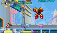 Proto Man using Crash Bomb in Mega Man: The Power Battle.