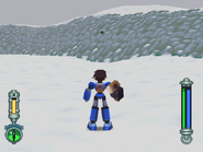 Mega Man using Ground Crawler in Mega Man Legends 2.