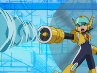 Gyro Soul Rockman using Tornado Arm against SwallowMan, CloudMan and CosmoMan. (episode 41)