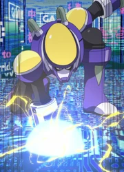 FlashMan using Spark Arm against MegaMan.