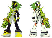 Gemini Spark's concept art, the most notable change is the color of their hair from green to orange, as well as the metallic arm's color. The armor also differs between the two Geminis.
