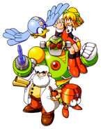 Auto posing with Dr. Light, Roll, Eddie, and Beat in Mega Man 8.