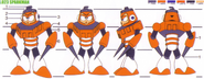 Front, side, and back view of Spark Man.