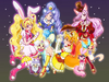 Love As Cure Whip, Miki As Cure Gelato, Inori As Cure Custard, Setsuna As Cure Chocolat, Chiffon (pretty cure) As Pekorin, Tarte, Azukina, Tiramisu