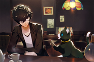 Morgana talking with the protagonist after his return from Mementos