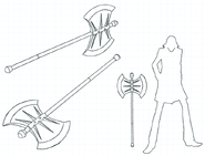 Concept artwork of Shinjiro's main weapon