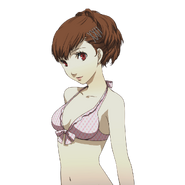 The female protagonist in a swimsuit