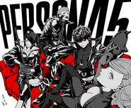 Illustration of the protagonist, Morgana, Ryuji, Ann and Yusuke as done by Rokuro Saito