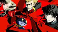 All-Out Attack cut-in in Persona 5 with the protagonist, Morgana, Ryuji and Ann