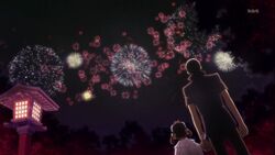 Nanako and Yu watching firework together