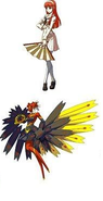 Yukiko and her persona as Chidori and Medea in Persona 4 Arena