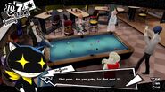 The protagonist playing pool.